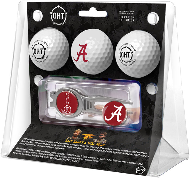 Alabama Crimson Tide OHT Regulation Size 3 Golf Ball Gift Pack with Kool Divot Tool