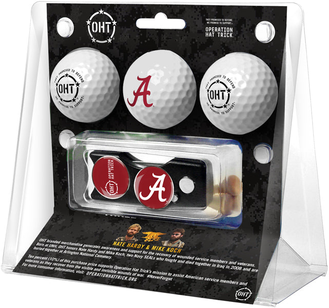 Alabama Crimson Tide OHT Regulation Size 3 Golf Ball Gift Pack with Spring Action Divot Tool